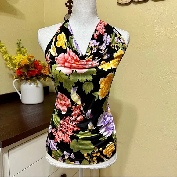 Dolce & Gabbana Satin Floral Halter Top - Picture 1 of 4